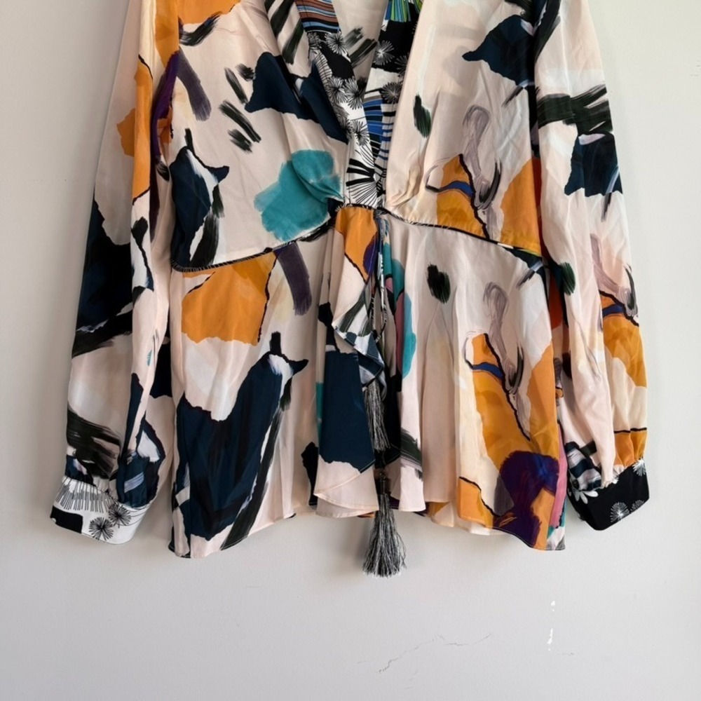 Robert Graham Silk Abstract Print Blouse Top XL Artsy Boho Art to Wear Boho - Picture 3 of 15